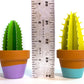Cute single spiky 3D paper cacti in terracotta pots with a ruler showing height of about 3.5" inches.