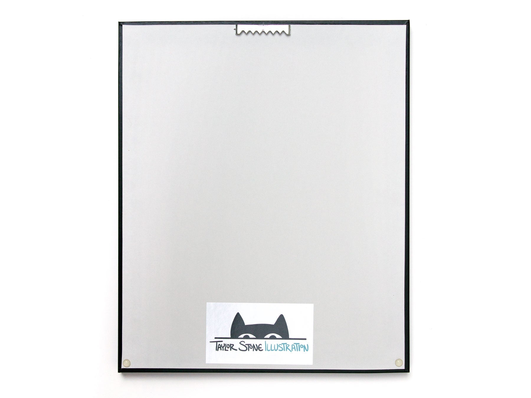 Back of framed print, showing Taylor Stone Illustration logo, and hook for wall mounting.