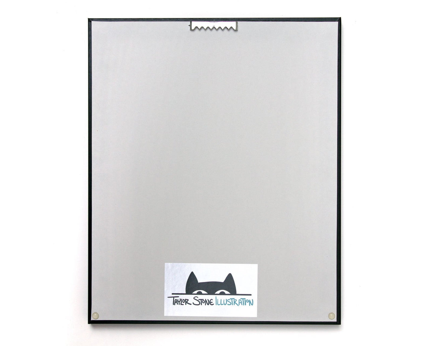 Back of frame includes Taylor Stone Illustration logo and hook for wall mounting.