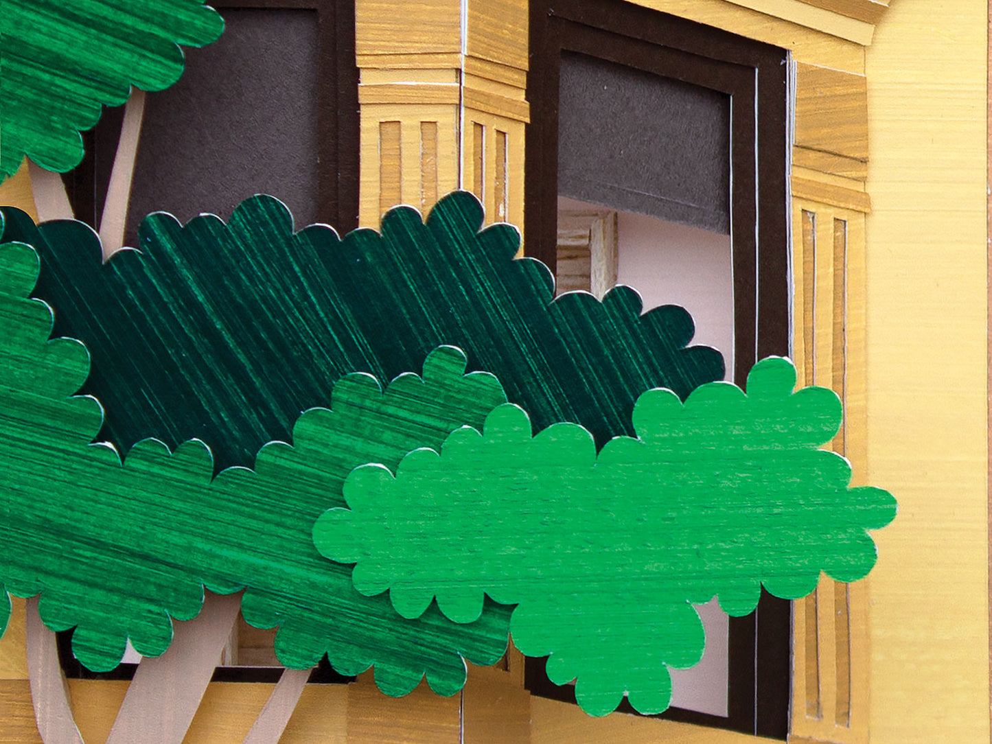 Archival print of cut paper illustration of two cute brownstone buildings.