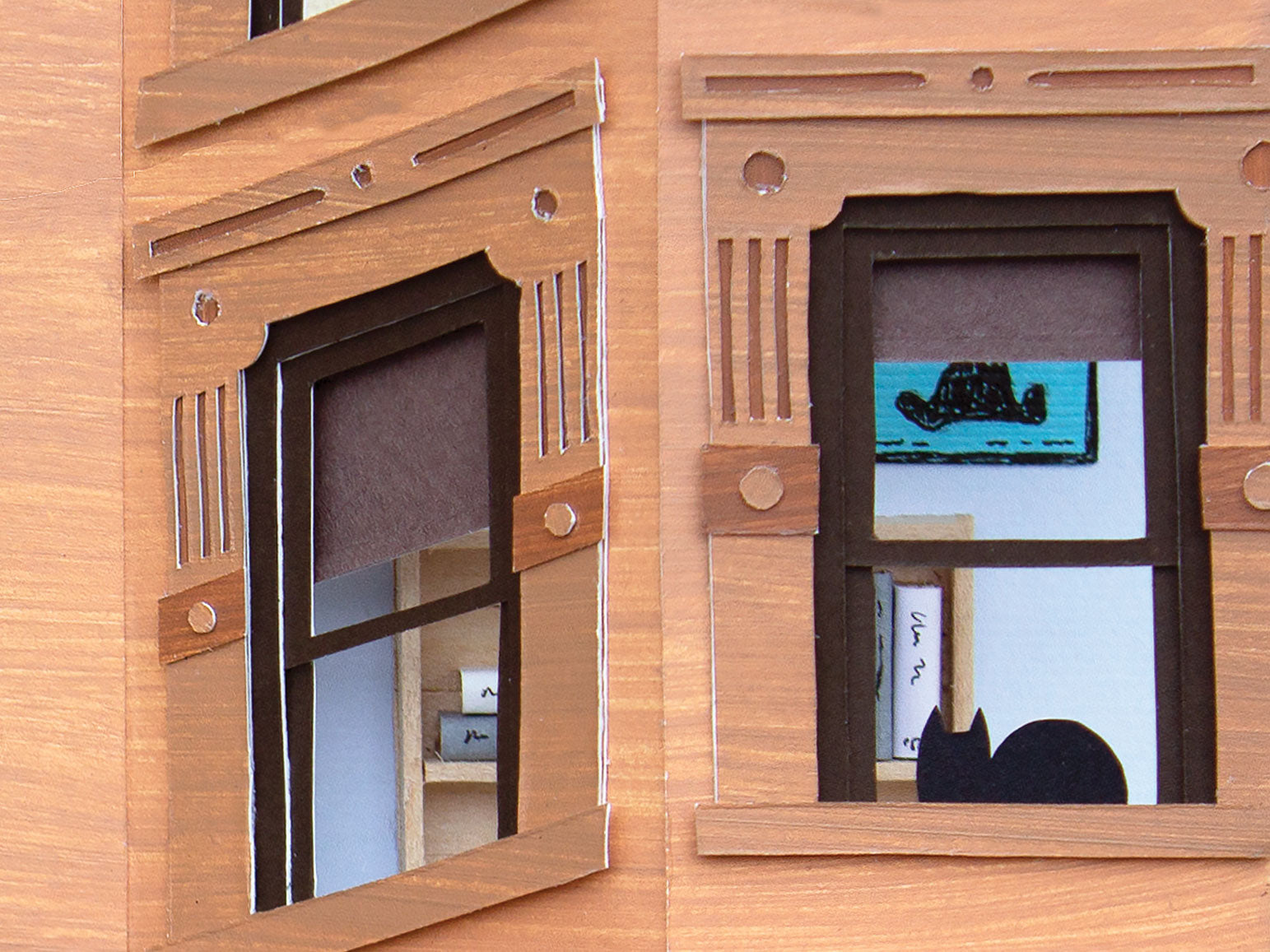 Archival print of cut paper illustration of two cute brownstone buildings.