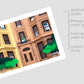 Archival print of cut paper illustration of two cute brownstone buildings.