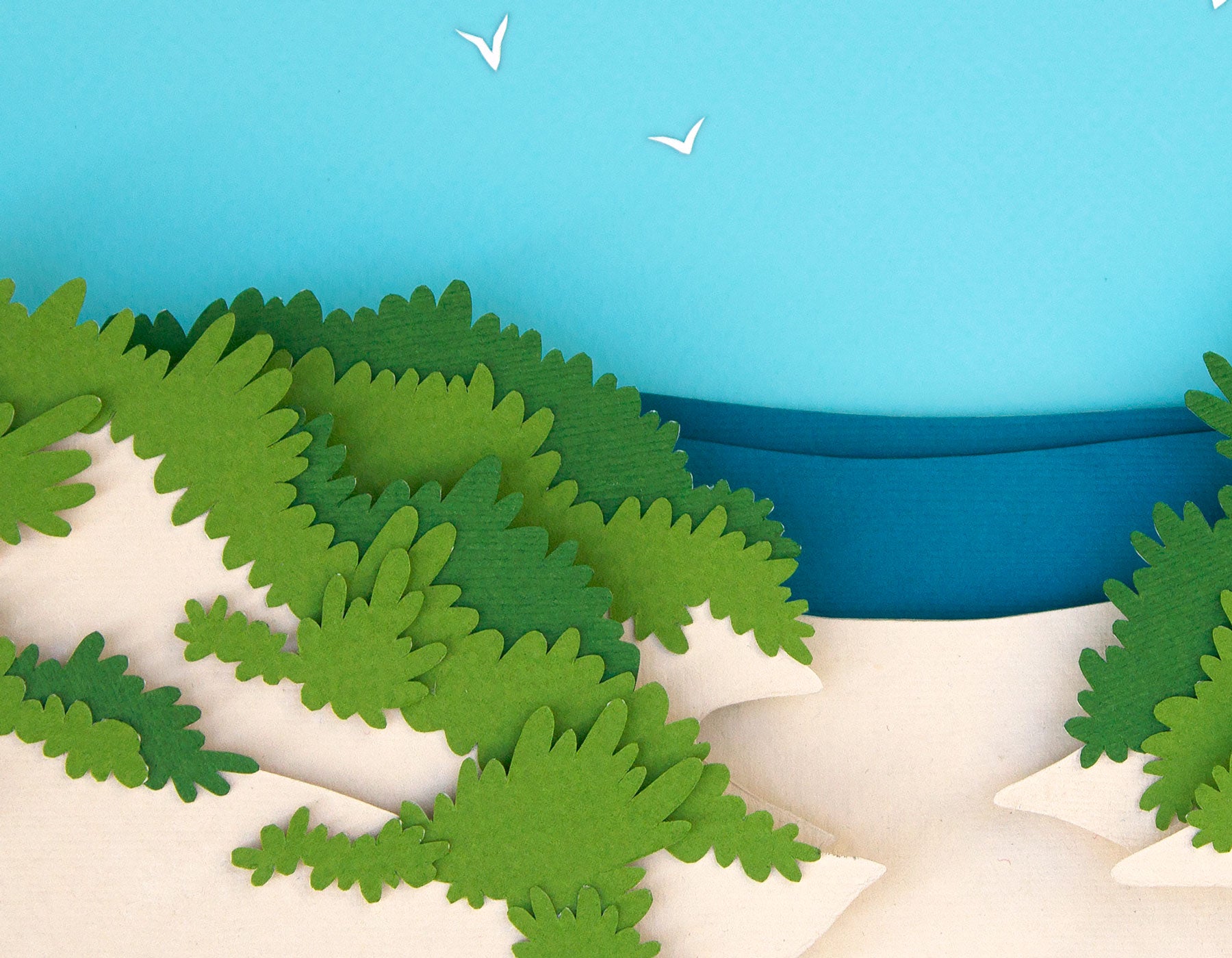 Archival print of cut paper illustration of Lambert's Cove Beach on Martha's Vineyard.