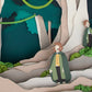 Archival print of cut paper illustration of a Lord of The Rings inspired forrest scene