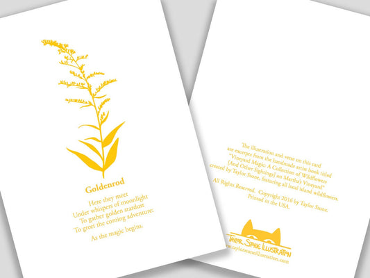  Greeting card with yellow cut paper illustration of Goldenrod, and a short original poem.