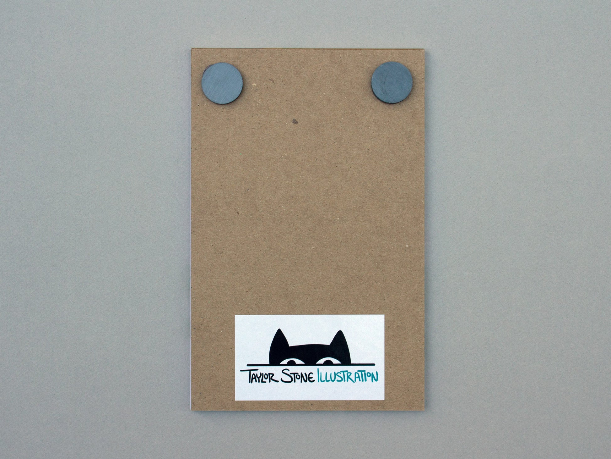 Back of notepad with magnets and Taylor Stone Illustration logo.