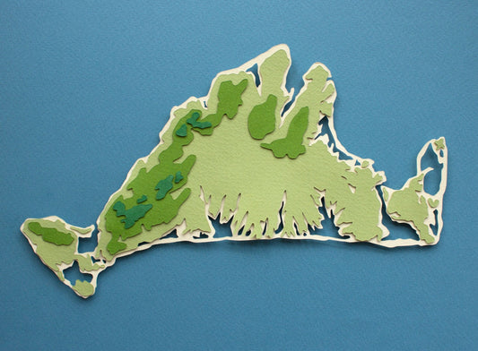 Martha's Vineyard Topography Map Original Cut Paper Illustration