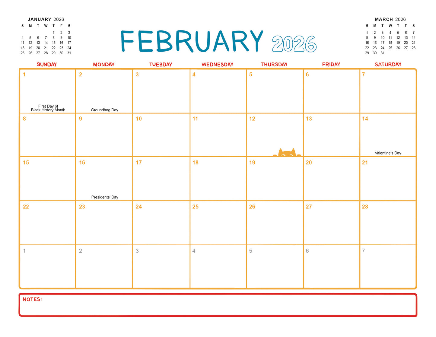 2026 Monthly Calendar