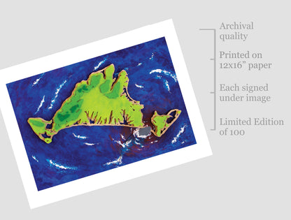 "Martha's Vineyard Map...With a Bite" Limited Edition Archival Print