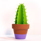 Cute single spiky 3D paper cactus in terracotta pot.