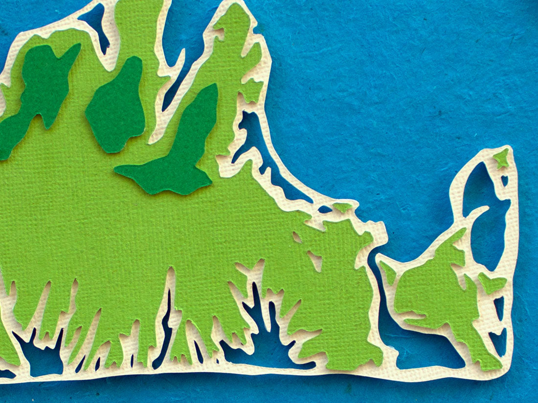 Archival print of topography map of Martha's Vineyard Island.