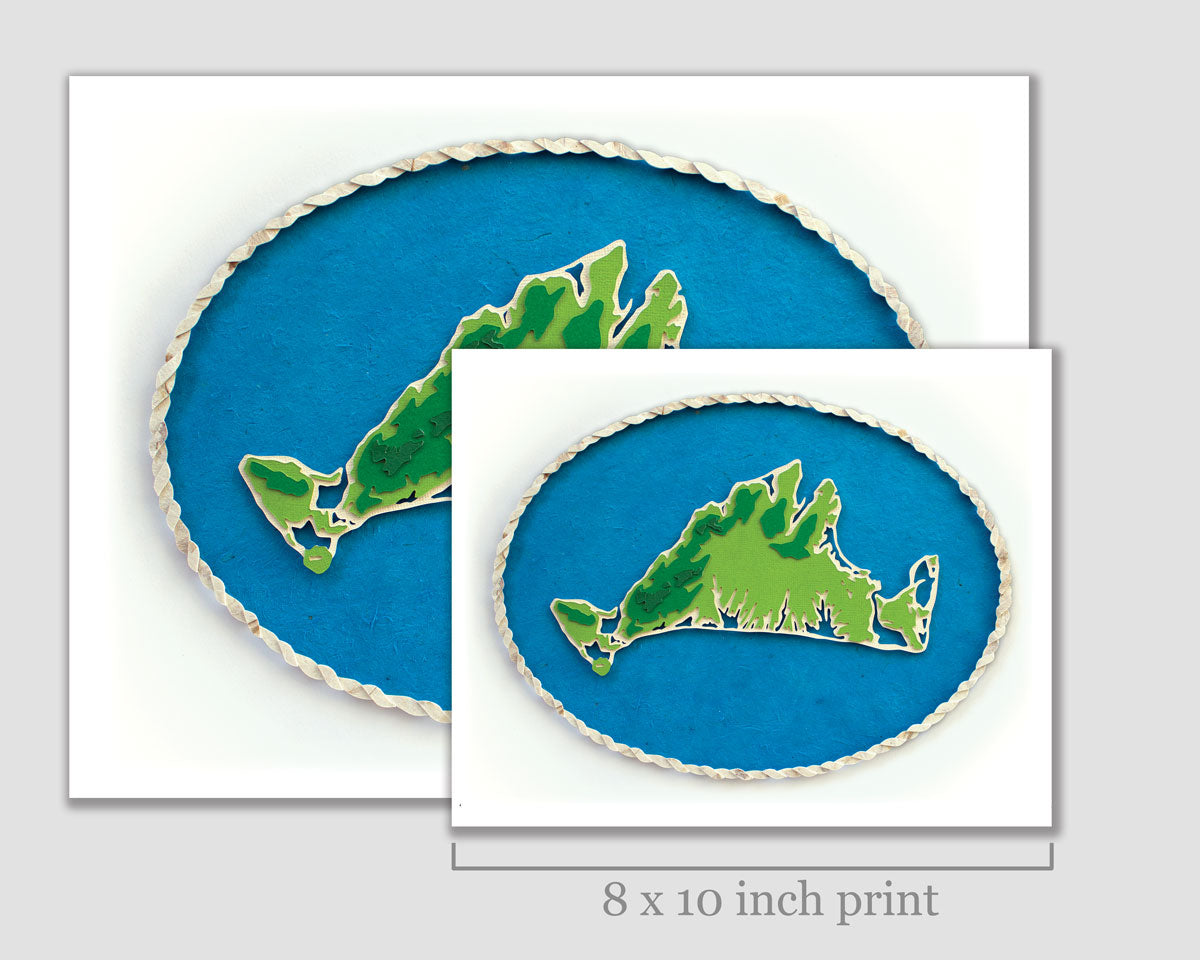 Archival print of topography map of Martha's Vineyard Island.