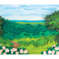 Archival print of cut paper illustration of landscape scene of South Beach on Martha's Vineyard, with pink hydrangea flowers.