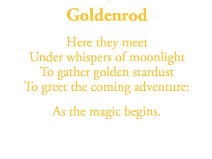 The poem on this card reads: Here they meet Under whispers of moonlight To gather golden stardust To greet the coming adventure: As the magic begins.