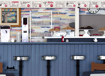 Cute jigsaw puzzle of cut paper illustration of the counter at the ArtCliff Diner in Vineyard Haven, Martha's Vineyard