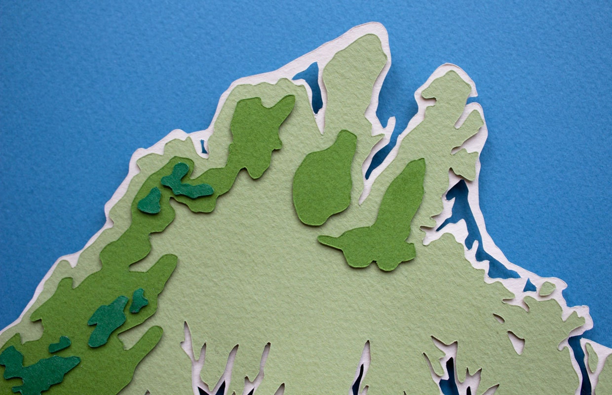 Martha's Vineyard Topography Map Original Cut Paper Illustration