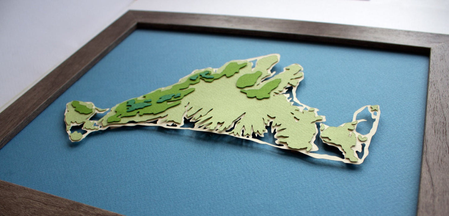 Martha's Vineyard Topography Map Original Cut Paper Illustration