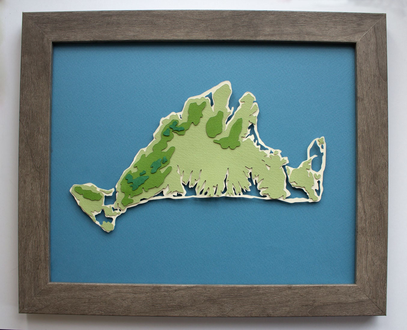 Martha's Vineyard Topography Map Original Cut Paper Illustration